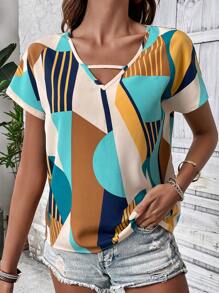 SHEIN LUNE Áo sơ mi nữ Cắt ra Hình học Giải trí - Nhiều màu - Xem 2