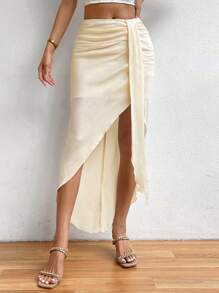 Chiquease Solid Ruched Split Thigh Skirt