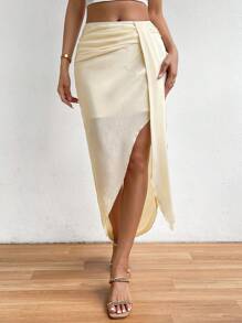 Chiquease Solid Ruched Split Thigh Skirt