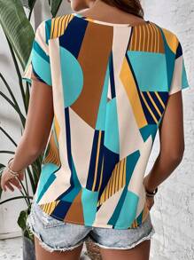 SHEIN LUNE Áo sơ mi nữ Cắt ra Hình học Giải trí - Nhiều màu - Xem 3