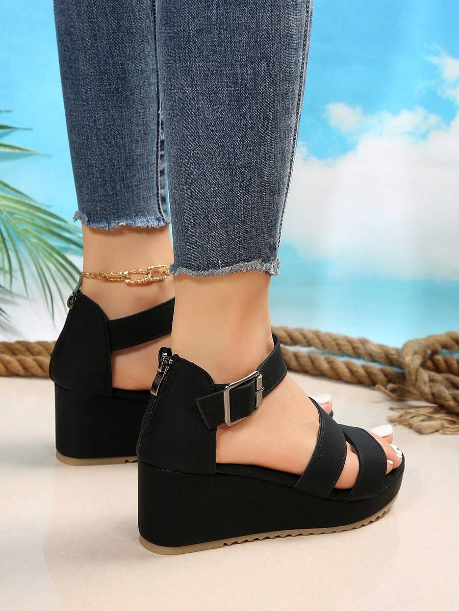 black wedge heels