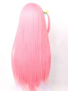 1pc Straight Pink 28-long Synthetic Wig With Bangs For Cosplay - Pink - View 2