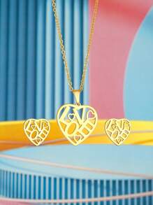 1個時尚不鏽鋼o形鏈空心字母吊墜項鍊,適用於兒童派對珠寶禮物 - 金黃色 - 查看 2