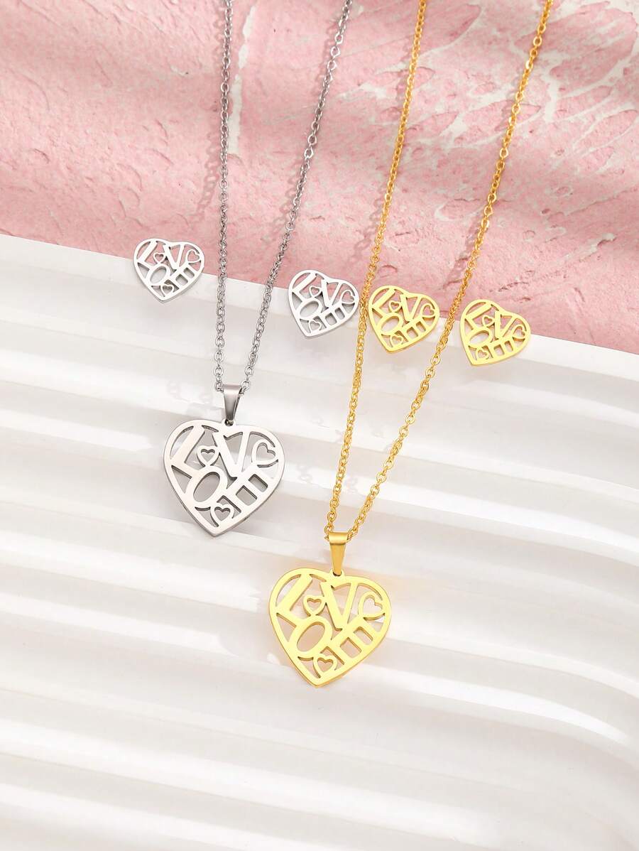 1個時尚不鏽鋼o形鏈空心字母吊墜項鍊,適用於兒童派對珠寶禮物 - 金黃色 - 查看 1