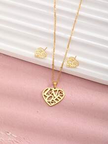 1個時尚不鏽鋼o形鏈空心字母吊墜項鍊,適用於兒童派對珠寶禮物 - 金黃色 - 查看 3