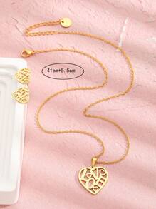 1個時尚不鏽鋼o形鏈空心字母吊墜項鍊,適用於兒童派對珠寶禮物 - 金黃色 - 查看 4