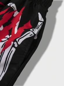 ROMWE MEN Street Life Các bạn Lá thư & Bộ xương In tay Eo dây rút Quần short - màu đen - Xem 5