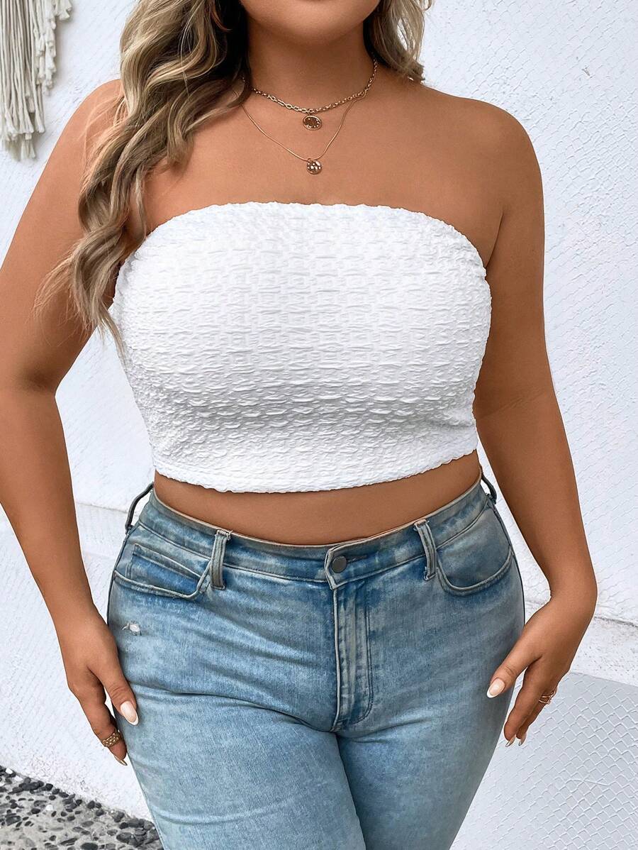 Calvaya 大碼素色短款抹胸上衣 - 白色 - 查看 1