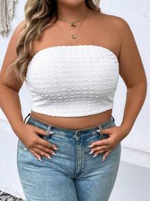 Calvaya 大碼素色短款抹胸上衣 - 白色 - 查看 3