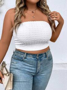 Calvaya 大碼素色短款抹胸上衣 - 白色 - 查看 4