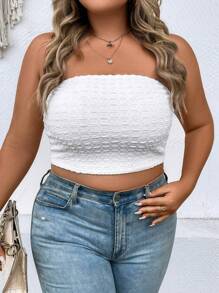 Calvaya 大碼素色短款抹胸上衣 - 白色 - 查看 6