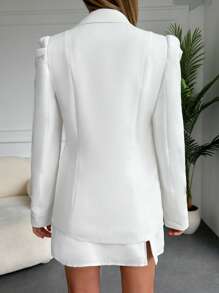 EURMUSE Solid Lapel Neck Puff Sleeve Blazer - trắng - Xem 2