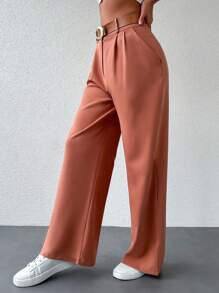 RueChic Solid Slant Pocket Wide Leg Trousers - Rust Brown - View 3
