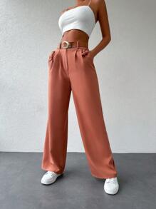 RueChic Solid Slant Pocket Wide Leg Trousers - Rust Brown - View 5