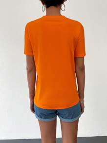 EURMUSE Camiseta con diseño de parche de cuello redondo - Naranja - Ver 2
