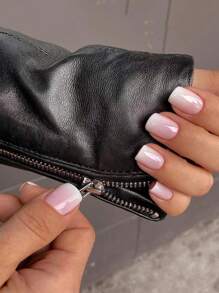 24pcs Pink French Gradient Square False Nails, 1pc Nail File And 1pc Jelly Glue - Multicolor - View 1