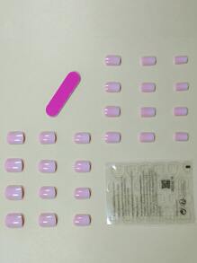 24pcs Pink French Gradient Square False Nails, 1pc Nail File And 1pc Jelly Glue - Multicolor - View 2