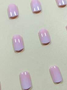 24pcs Pink French Gradient Square False Nails, 1pc Nail File And 1pc Jelly Glue - Multicolor - View 5