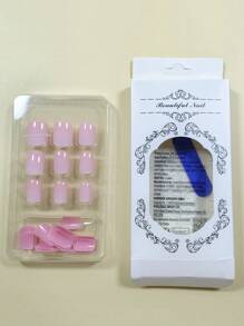 24pcs Pink French Gradient Square False Nails, 1pc Nail File And 1pc Jelly Glue - Multicolor - View 6