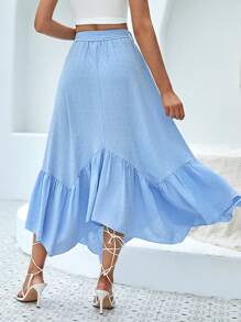 SHEIN VCAY Váy nữ Bất đối xứng Thắt lưng Viên lá sen màu trơn Giải trí - Màu xanh nhạt - Xem 2