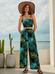 SHEIN VCAY Bộ đồ hai mảnh nữ Dải chun Nhiệt đới Boho - Nhiều màu - Xem 1