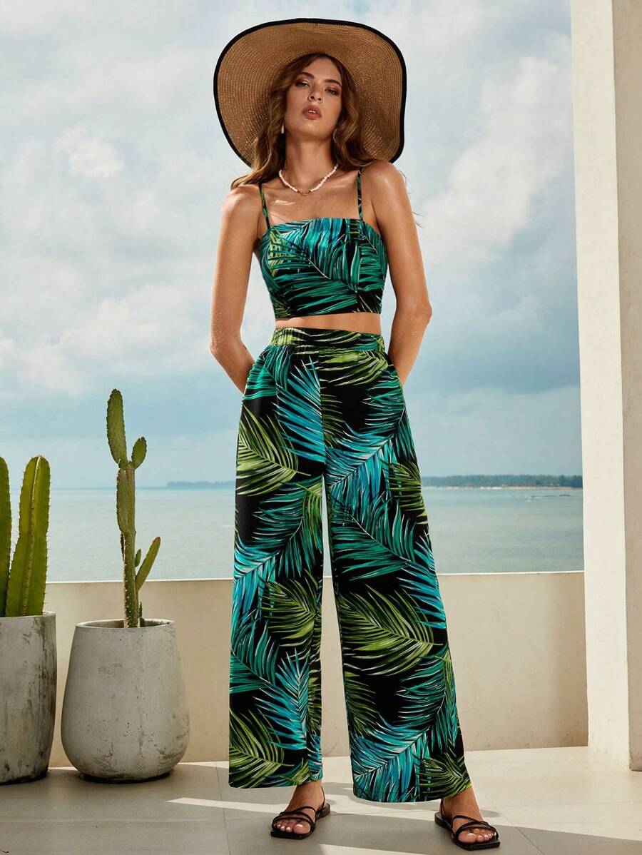 SHEIN VCAY Bộ đồ hai mảnh nữ Dải chun Nhiệt đới Boho - Nhiều màu - Xem 1