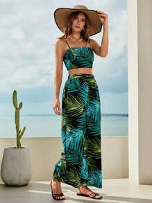SHEIN VCAY Bộ đồ hai mảnh nữ Dải chun Nhiệt đới Boho - Nhiều màu - Xem 4