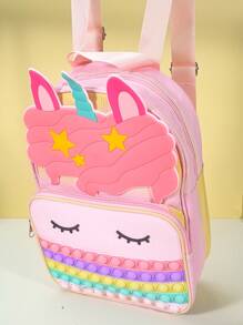 兒童花朵圖案獨角獸裝飾拉鍊經典背包 - 彩色 - 查看 4