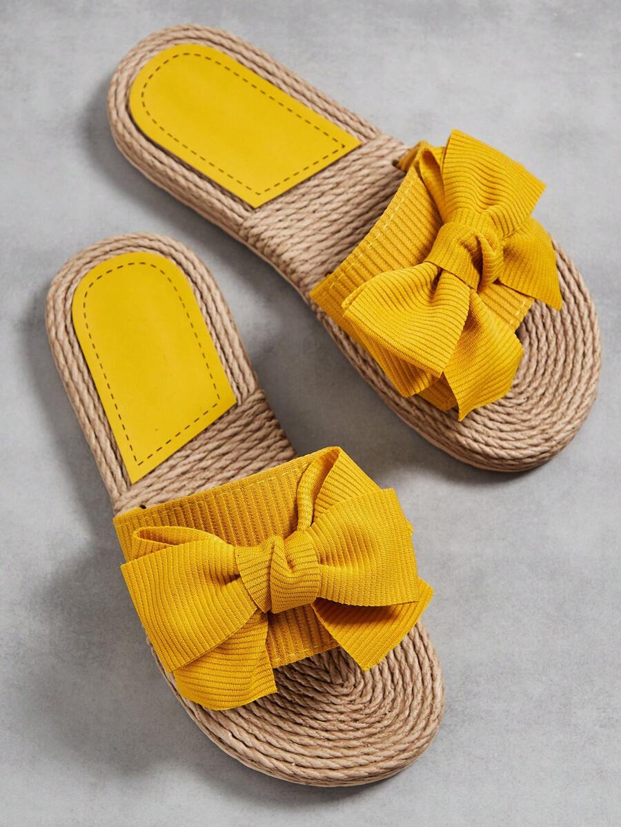 Women's Flat Sandals With Handmade Bow Decor