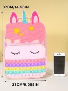 兒童花朵圖案獨角獸裝飾拉鍊經典背包 - 彩色 - 查看 6