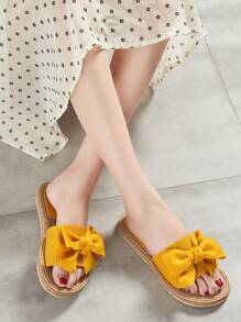 Women's Flat Sandals With Handmade Bow Decor