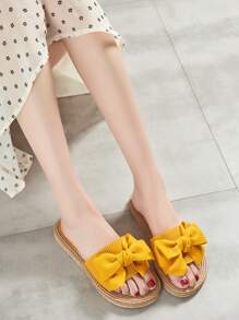 Women's Flat Sandals With Handmade Bow Decor
