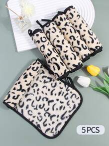 Facial Cleaning Towel,5Pcs 39.5 X 20.7Cm Leopard Pattern Makeup Towel Wash Cloth For Skin Care - Multicolor - View 2