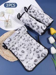 Facial Cleaning Towel,3Pcs 39.5 X 20.7Cm Leopard Pattern Makeup Towel For Face Washing - Grey - View 1
