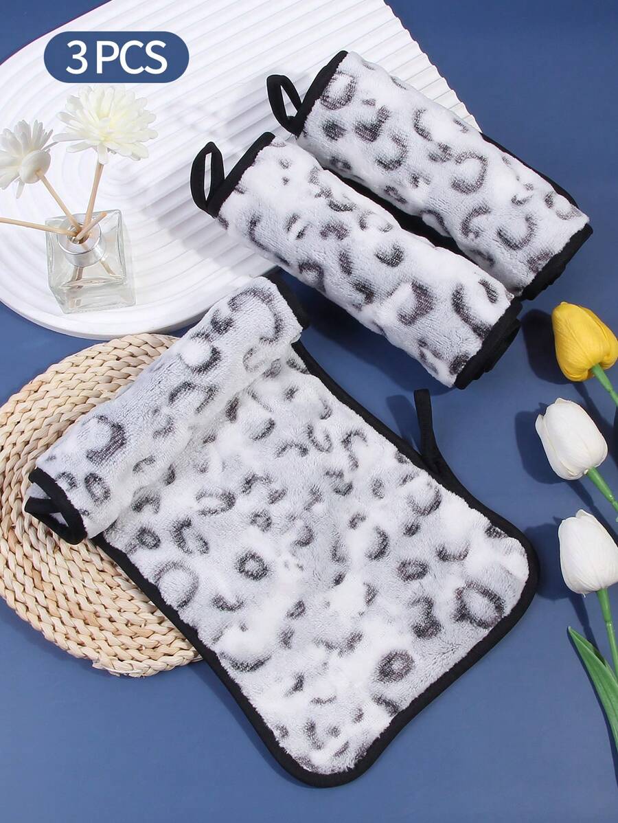 Facial Cleaning Towel,3Pcs 39.5 X 20.7Cm Leopard Pattern Makeup Towel For Face Washing - Grey - View 1