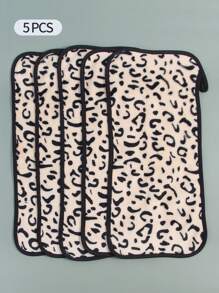Facial Cleaning Towel,5Pcs 39.5 X 20.7Cm Leopard Pattern Makeup Towel Wash Cloth For Skin Care - Multicolor - View 3