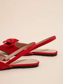 Women Bow Decor Point Toe Slingback Flats, Funky Red Flats - Red - View 6