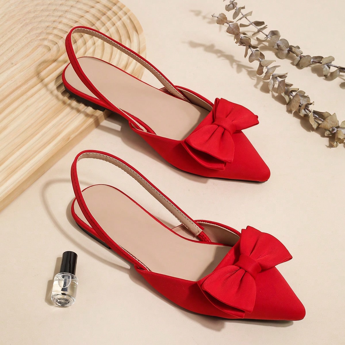 Bailarinas con lazo y punta redonda, sandalias planas rojas divertidas, atuendos de primavera y verano