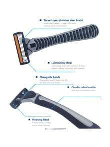 Safety Razor Set, 1Pc Stainless Steel Washable Razor & 19Pcs 3-Layer Blade Beard Trimmer Hair Removal Shaving Razor - Orange - View 4