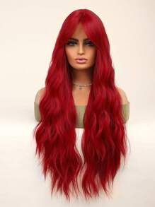 26 合成纖維編織假髮,紅色自然波浪長卷假髮,帶劉海,適合日常穿戴、角色扮演假髮、假日派對假髮、聖誕節假髮、女式假髮