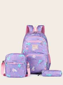 Ba lô bé gái họa tiết mèo & thỏ Ba lô cổ điển Túi vuông Túi đựng bút chì - Nhiều màu - Xem 1