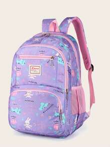 Ba lô bé gái họa tiết mèo & thỏ Ba lô cổ điển Túi vuông Túi đựng bút chì - Nhiều màu - Xem 2