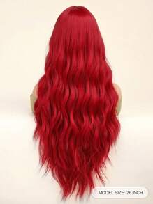 26 合成纖維編織假髮,紅色自然波浪長卷假髮,帶劉海,適合日常穿戴、角色扮演假髮、假日派對假髮、聖誕節假髮、女式假髮