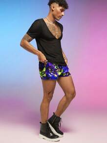 FeverCity 男士反光滿版印花腰部抽繩短褲 - 彩色 - 查看 5