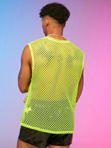 FeverCity 男士螢光綠漁網網紗背心上衣 - 黃色 - 查看 2