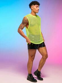 FeverCity 男士螢光綠漁網網紗背心上衣 - 黃色 - 查看 7