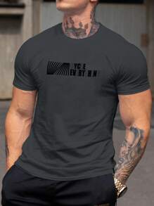 Men Letter Graphic Tee - Grey - View 1