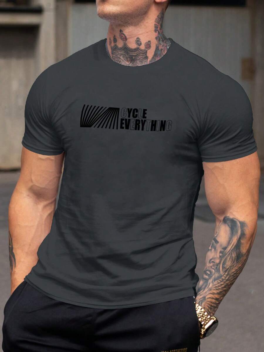 Men Letter Graphic Tee - Grey - View 1