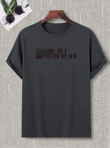 Men Letter Graphic Tee - Grey - View 3