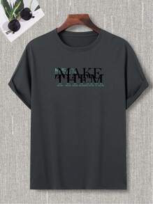 Hombres Camiseta con estampado de letra - Gris Oscuro - Ver 5